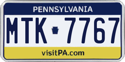 PA license plate MTK7767