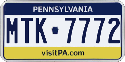 PA license plate MTK7772