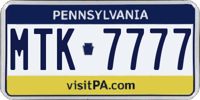 PA license plate MTK7777