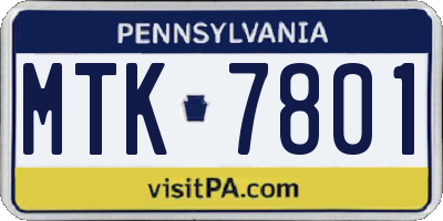 PA license plate MTK7801