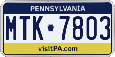 PA license plate MTK7803
