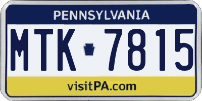 PA license plate MTK7815