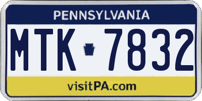PA license plate MTK7832