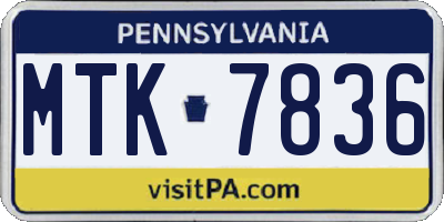 PA license plate MTK7836