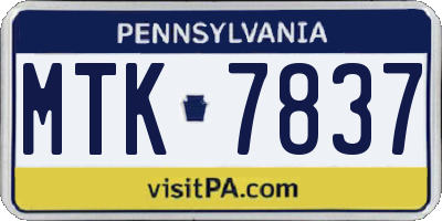 PA license plate MTK7837