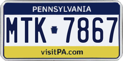 PA license plate MTK7867