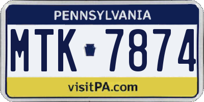 PA license plate MTK7874