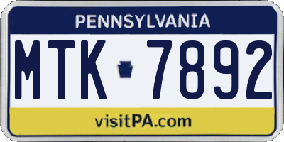 PA license plate MTK7892