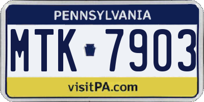 PA license plate MTK7903