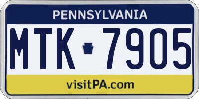 PA license plate MTK7905