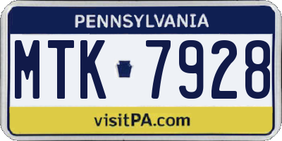 PA license plate MTK7928