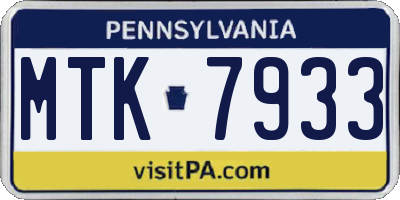 PA license plate MTK7933