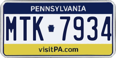 PA license plate MTK7934