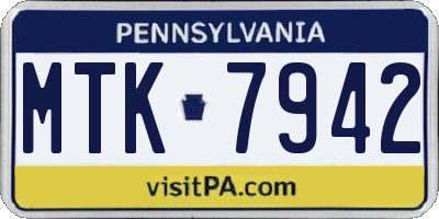 PA license plate MTK7942