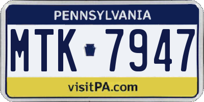 PA license plate MTK7947