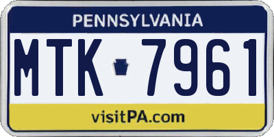 PA license plate MTK7961
