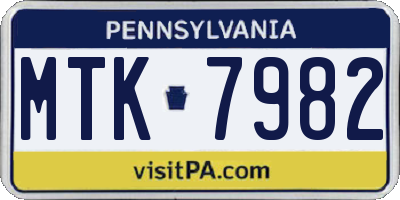 PA license plate MTK7982