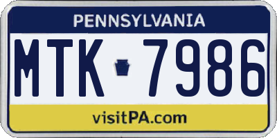 PA license plate MTK7986