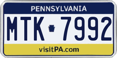 PA license plate MTK7992