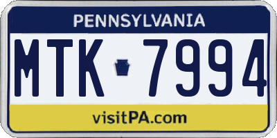 PA license plate MTK7994
