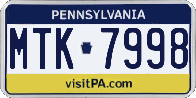 PA license plate MTK7998