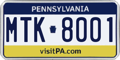 PA license plate MTK8001