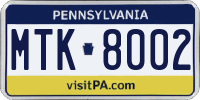 PA license plate MTK8002