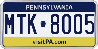 PA license plate MTK8005
