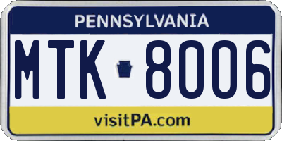 PA license plate MTK8006