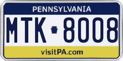 PA license plate MTK8008
