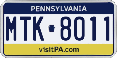PA license plate MTK8011