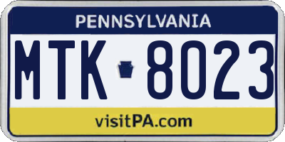 PA license plate MTK8023