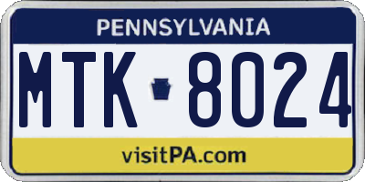 PA license plate MTK8024