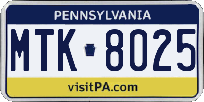 PA license plate MTK8025