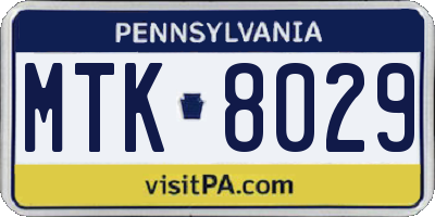 PA license plate MTK8029