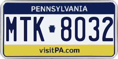 PA license plate MTK8032