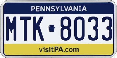 PA license plate MTK8033