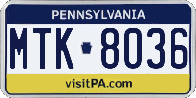 PA license plate MTK8036