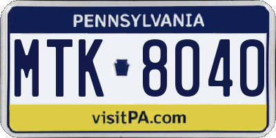 PA license plate MTK8040