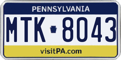 PA license plate MTK8043