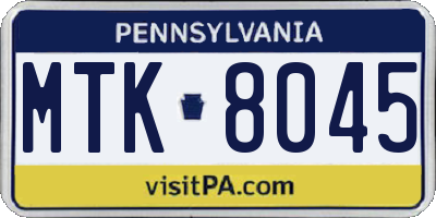 PA license plate MTK8045