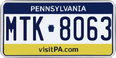 PA license plate MTK8063