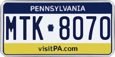 PA license plate MTK8070