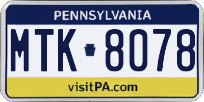 PA license plate MTK8078