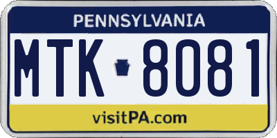 PA license plate MTK8081
