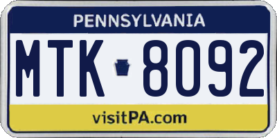 PA license plate MTK8092
