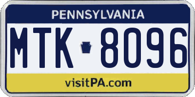 PA license plate MTK8096