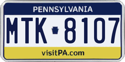 PA license plate MTK8107