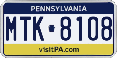 PA license plate MTK8108