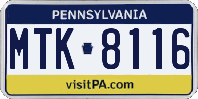PA license plate MTK8116